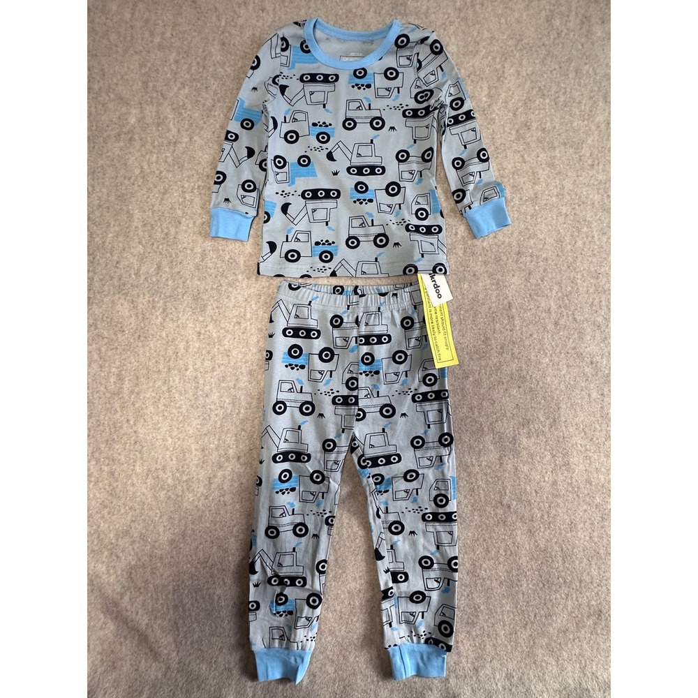 Mikrdoo Boys 2 Pack Construction Pajamas Set Excavator Truck Blue Grey Size 3